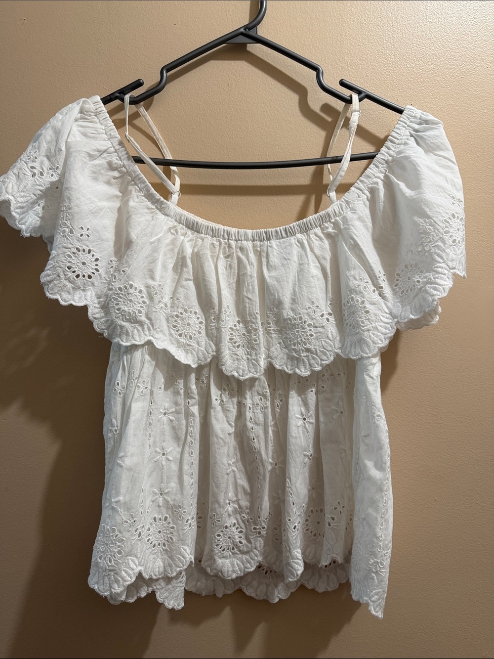 Old Navy White Eyelet Ruffle Off-Shoulder Top
